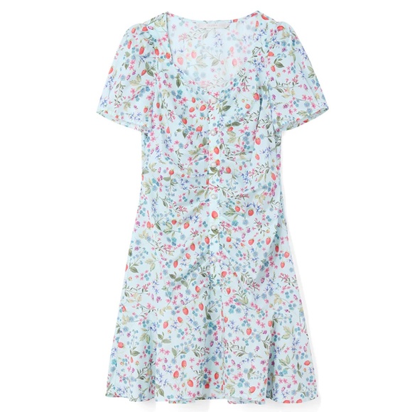 Drawstring Cotton Strawberry Print Dress, Size S - Picture 2 of 2